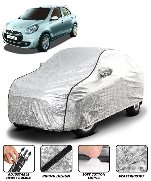 Carzex Waterproof & Heat Resistant Metallic Silver With Black Border Car Body Cover with Mirror Pockets For Nissan Pulse